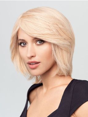 Luxury Lace B Remy, halflang blond remy human hair haarwerk, schuin aanzicht